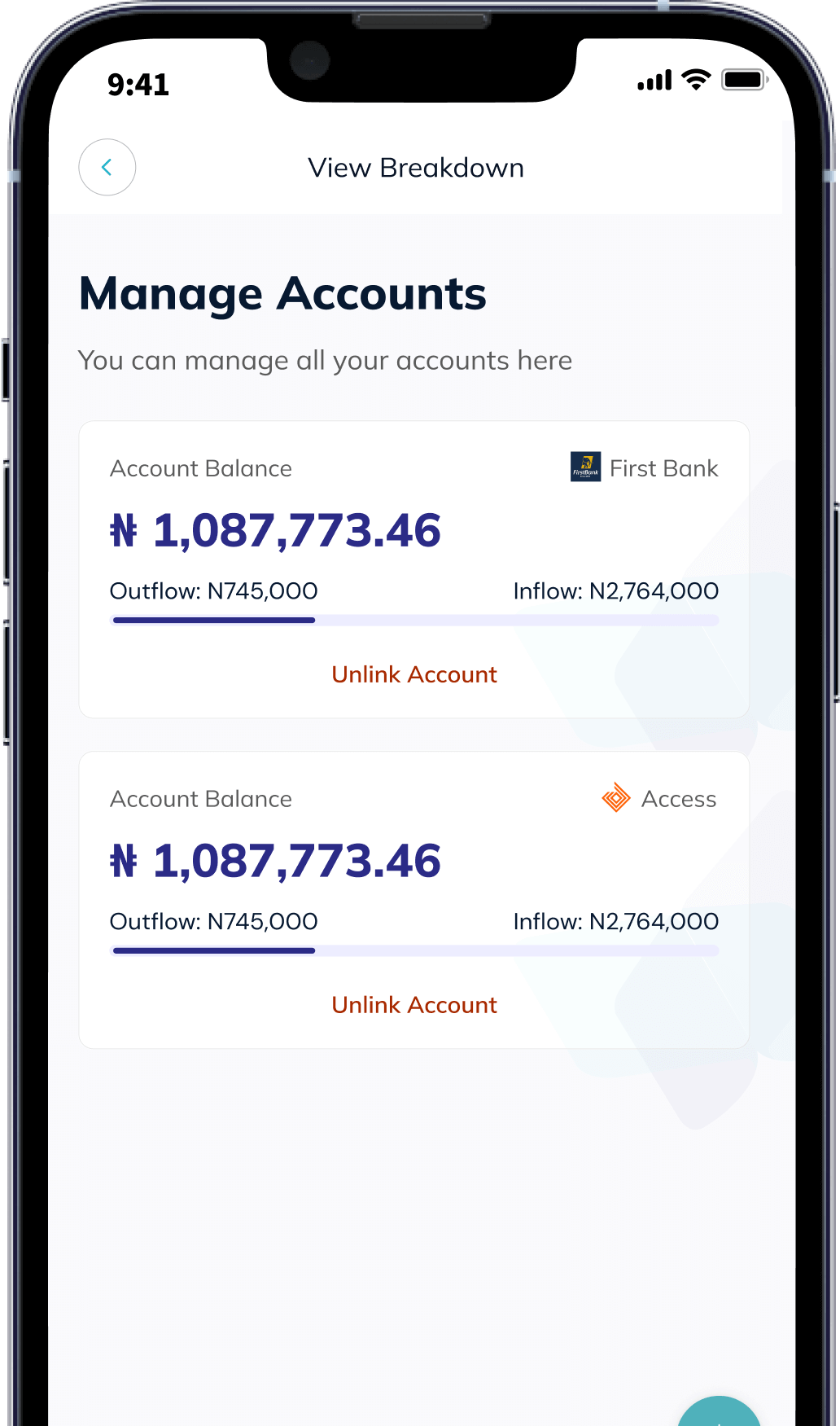 Synced Bank Accounts demo image